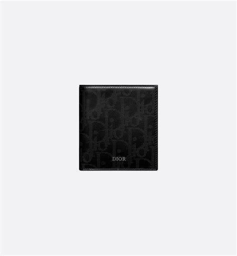 Vertical Bifold Wallet Black Dior Oblique Galaxy Leather 